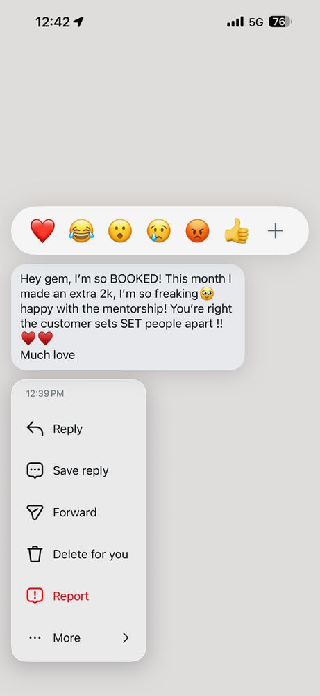 Student message: I'm so booked, I made an extra 2K this month