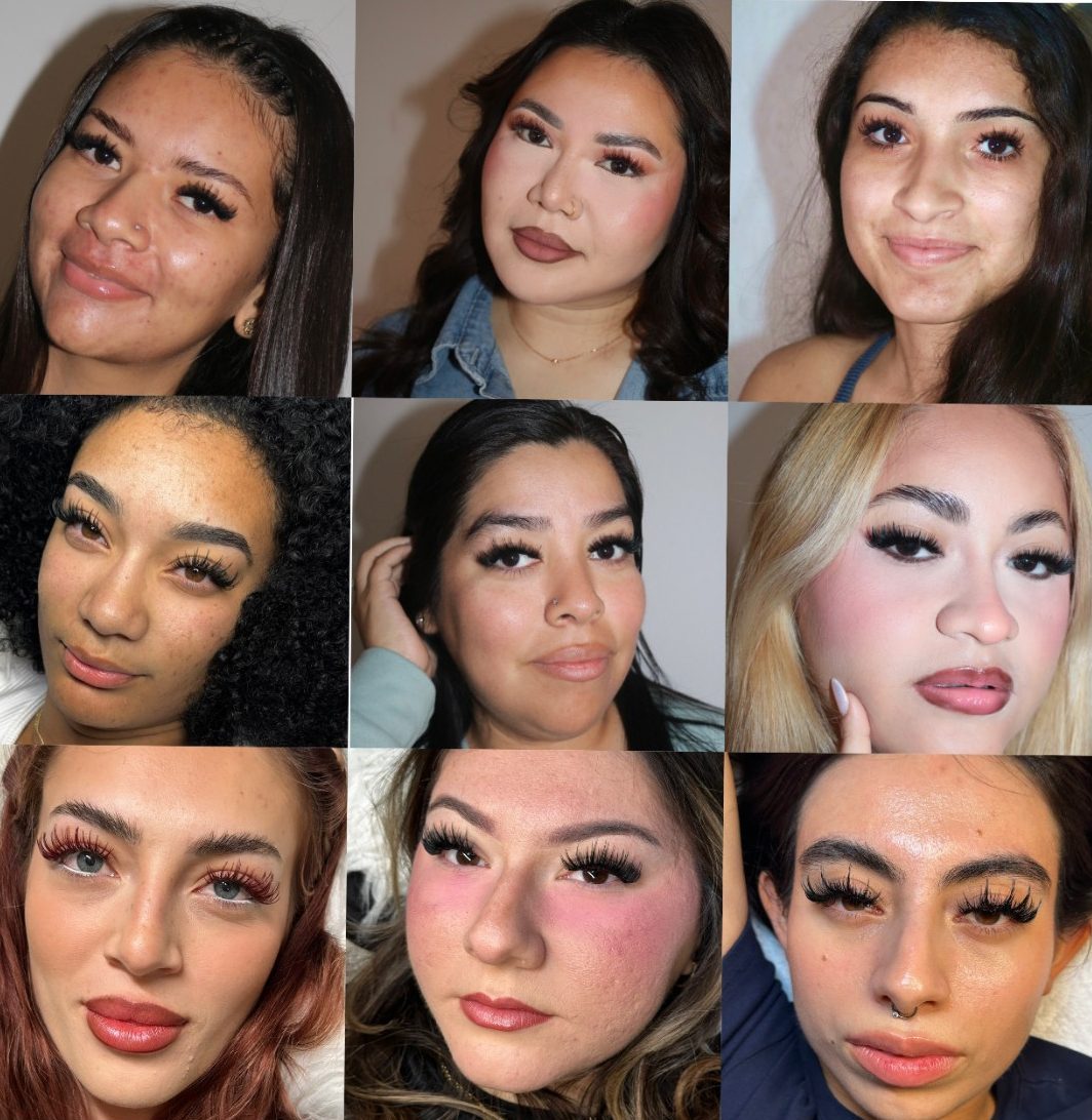 Nine clients wearing custom lash sets designed by Gem